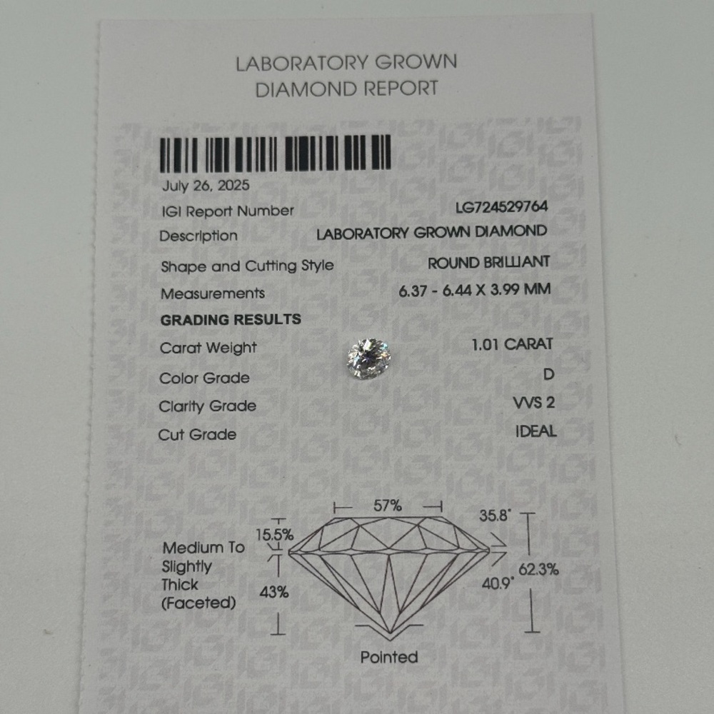 Laboratory Grown Diamond 1.01 Carat